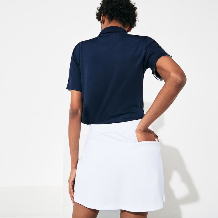 Lacoste SPORT Built-in Shorty Respirável Stretch Golfe Skirt Branco Azul Marinho Azuis | MJ2a3h71