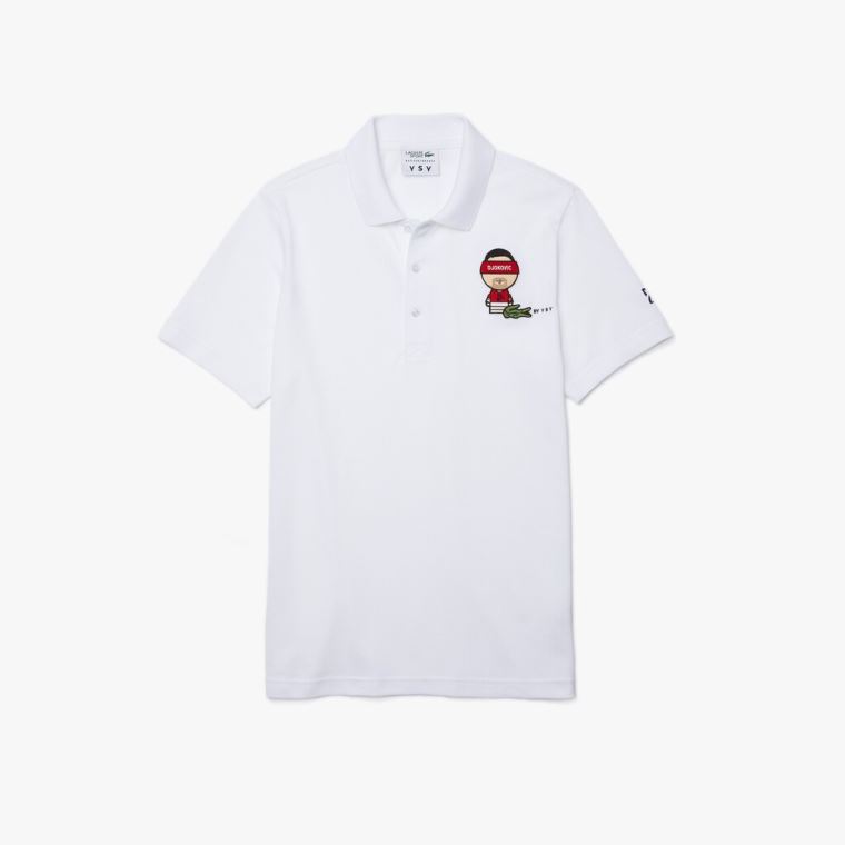 Lacoste SPORT Collab Youssef SY Algodão Piqué Polo Shirt Branco Azul Marinho Azuis | ftrErm00