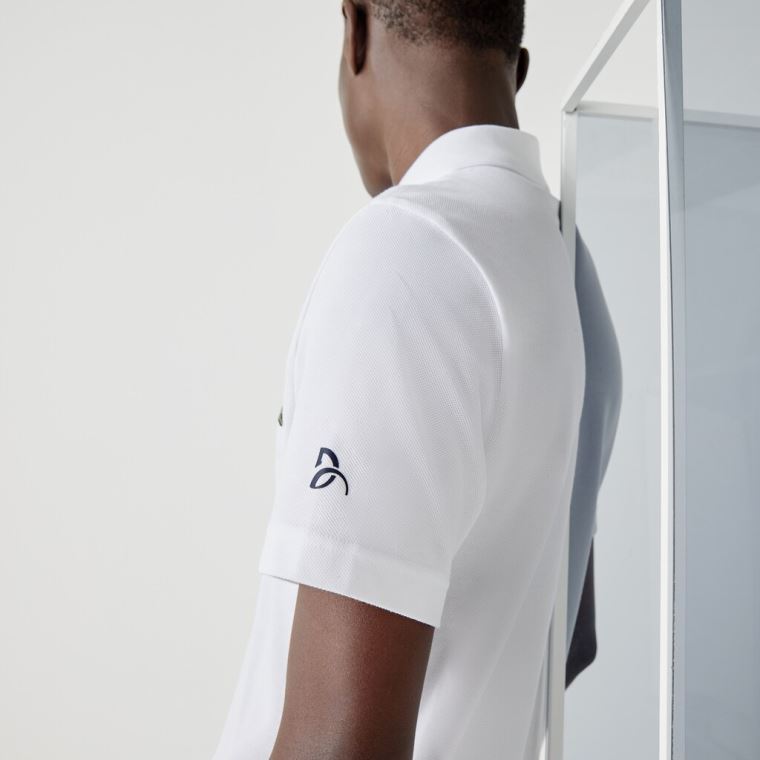 Lacoste SPORT Collab Youssef SY Algodão Piqué Polo Shirt Branco Azul Marinho Azuis | ftrErm00