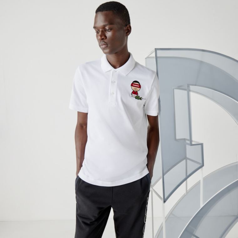 Lacoste SPORT Collab Youssef SY Algodão Piqué Polo Shirt Branco Azul Marinho Azuis | ftrErm00