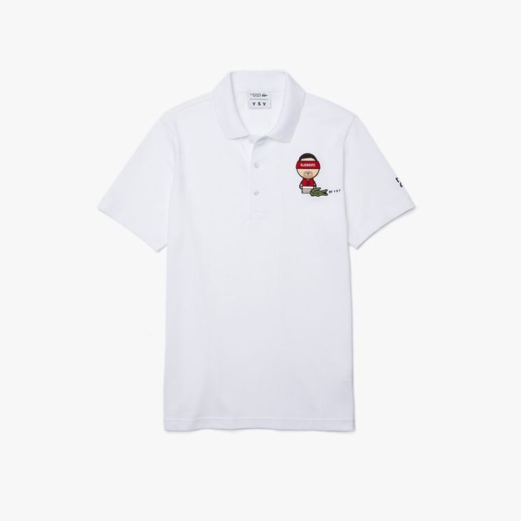 Lacoste SPORT Collab Youssef SY Algodão Piqué Polo Shirt Branco Azul Marinho Azuis | yVRGWKux