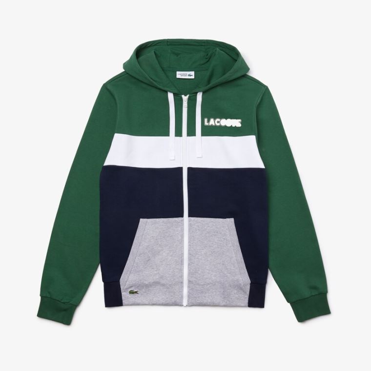 Lacoste SPORT Colourblock Fleece Zip Sweatshirt Verdes Azul Marinho Azuis Cinzentas Branco | snRdmuEv