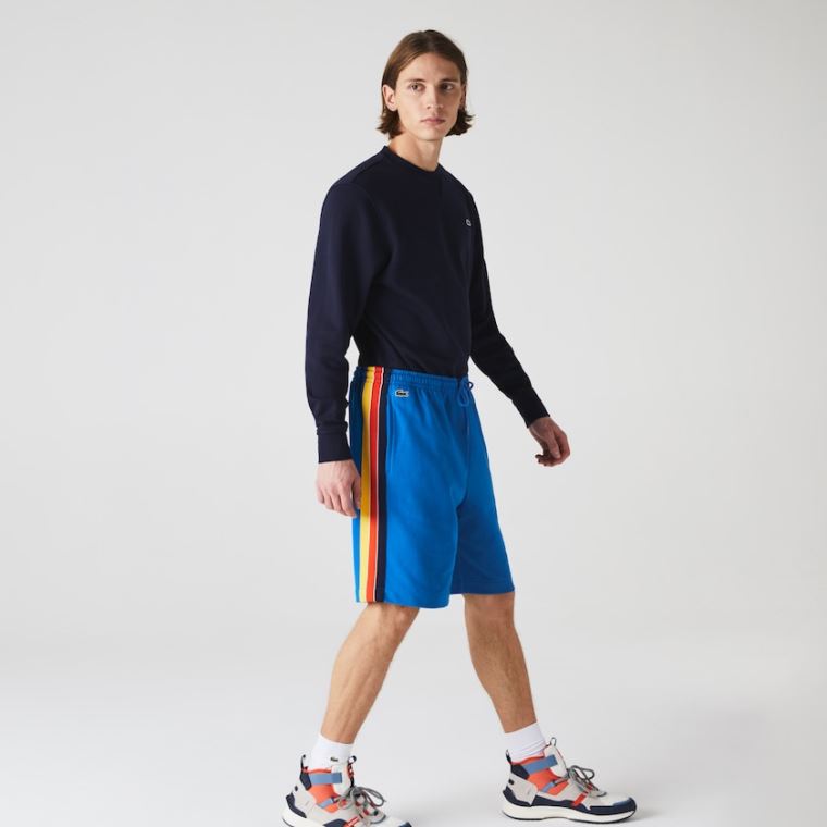 Lacoste SPORT Contrast Band Fleece Shorts Azuis Amarelas Vermelhas Azul Marinho Azuis Branco | Fy4uRdS1