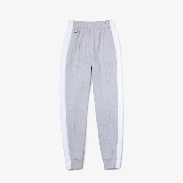 Lacoste SPORT Contrast Band Piqué Jogging Pants Cinzentas Branco | SL2wiSLb