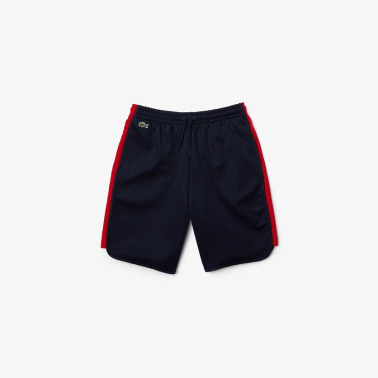 Lacoste SPORT Contrast Bands Algodão Blend Shorts Azul Marinho Azuis Vermelhas | JQUV33h0