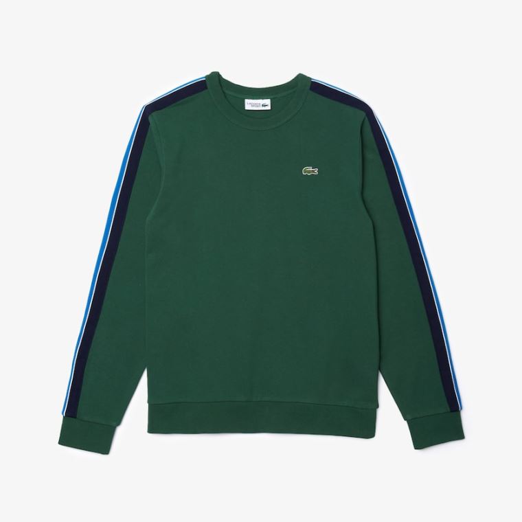 Lacoste SPORT Contrast Bands Fleece Sweatshirt Verdes Cinzentas Azuis Azul Marinho Azuis Branco | W0BGX77g