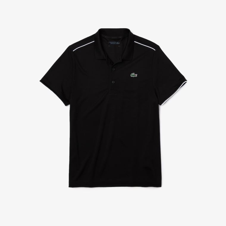 Lacoste SPORT Contrast Piping Respirável Piqué Polo Shirt Pretas Branco | iGdwHQtC