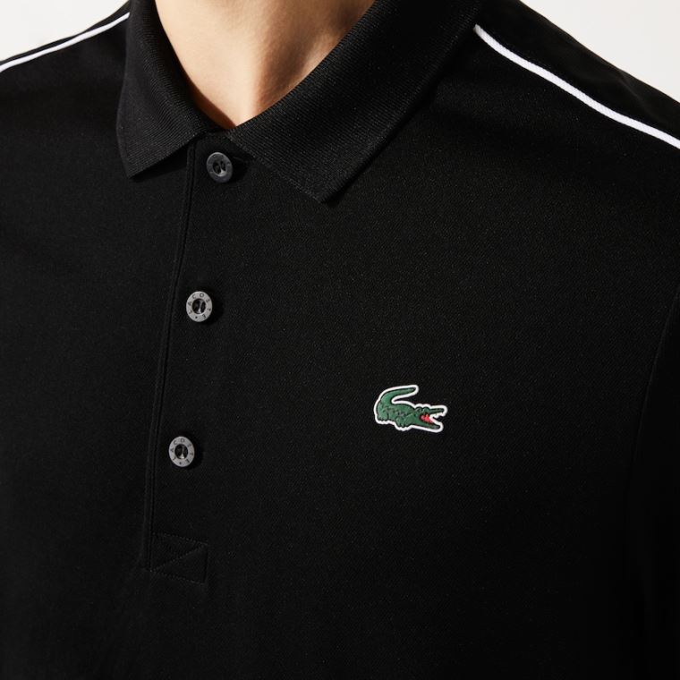 Lacoste SPORT Contrast Piping Respirável Piqué Polo Shirt Pretas Branco | iGdwHQtC