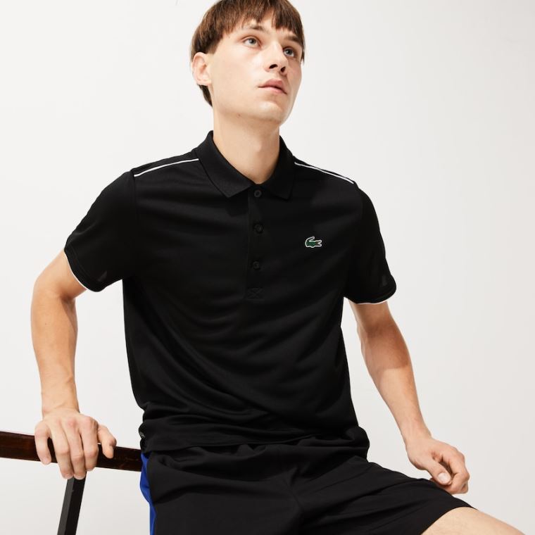 Lacoste SPORT Contrast Piping Respirável Piqué Polo Shirt Pretas Branco | iGdwHQtC