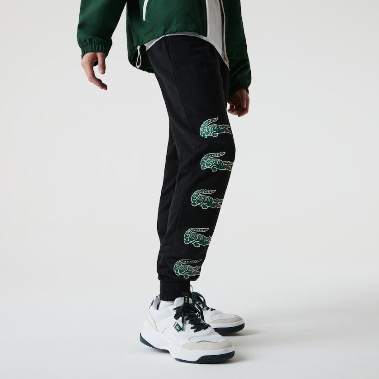 Lacoste SPORT Crocodile Print Fleece Jogging Pants Pretas | 7u2LDdTx