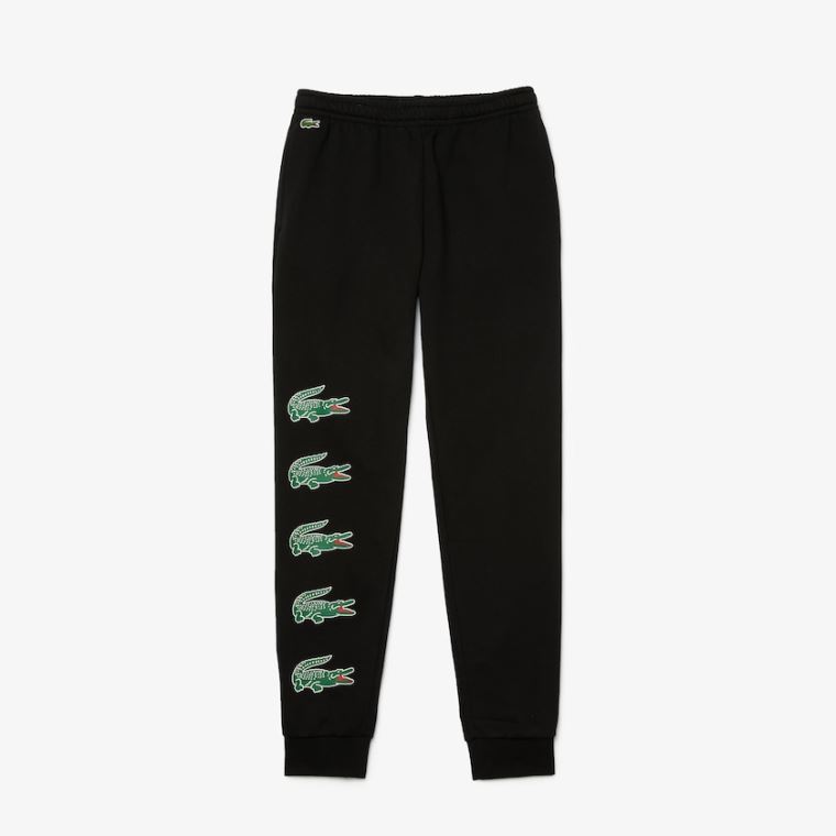 Lacoste SPORT Crocodile Print Fleece Jogging Pants Pretas | 7u2LDdTx