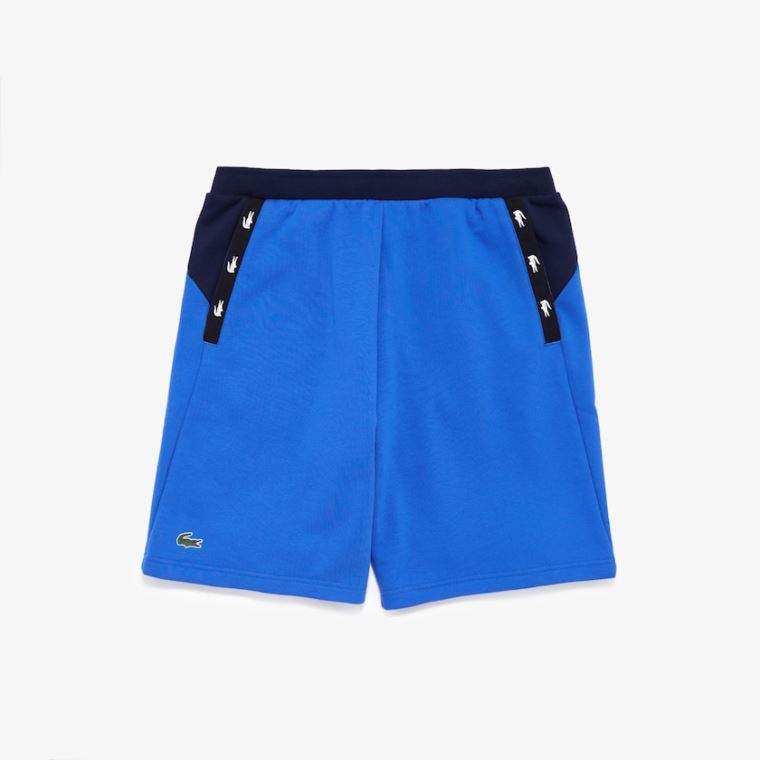 Lacoste SPORT Crocodile Striped Colorblock Fleece Shorts Azuis Azul Marinho Azuis | y8BypmlX