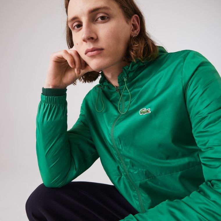 Lacoste SPORT Encapuzado Agua-Resistant Jacket Verdes | cIeBu084