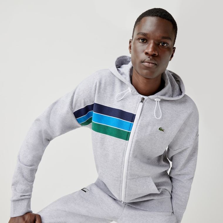 Lacoste SPORT Encapuzado Colorblock Fleece Zip Sweatshirt Cinzentas Azul Marinho Azuis Azuis Verdes Branco | IcMVPhPQ