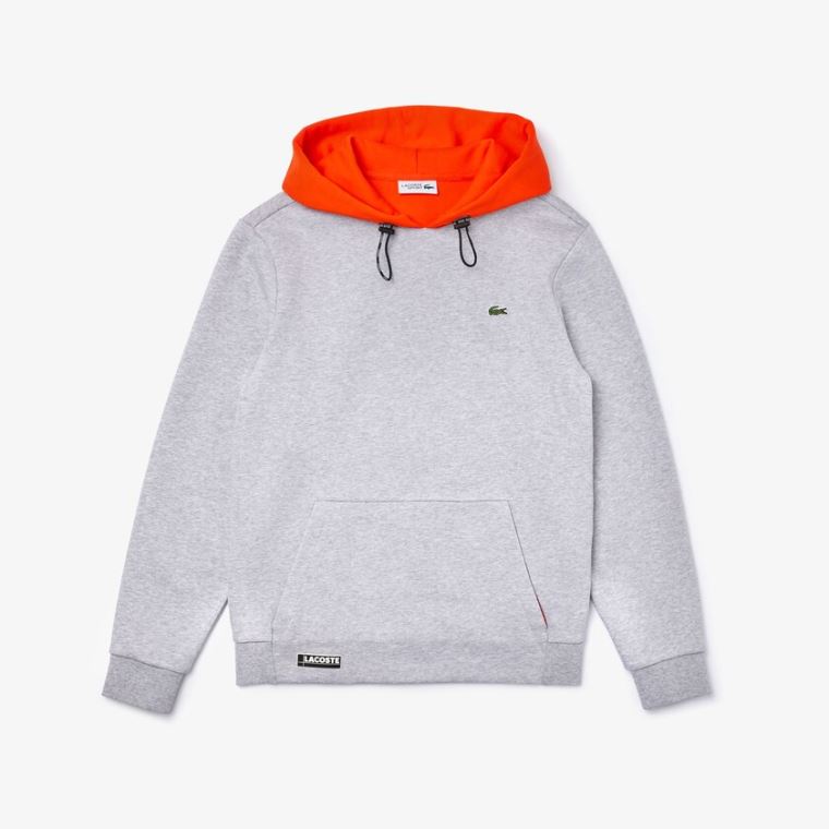 Lacoste SPORT Encapuzado Contrast Fleece Sweatshirt Cinzentas Vermelhas | CAANl44V