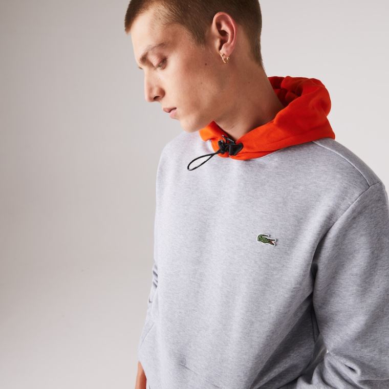 Lacoste SPORT Encapuzado Contrast Fleece Sweatshirt Cinzentas Vermelhas | CAANl44V