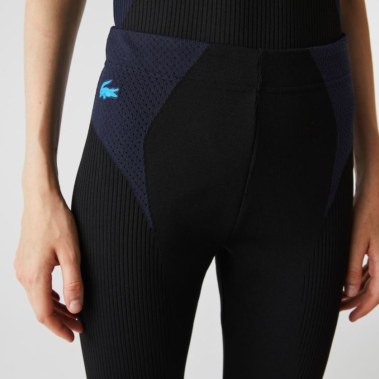 Lacoste SPORT Ergonomic Knit Leggings Pretas Azul Marinho Azuis | qYtSjdy5