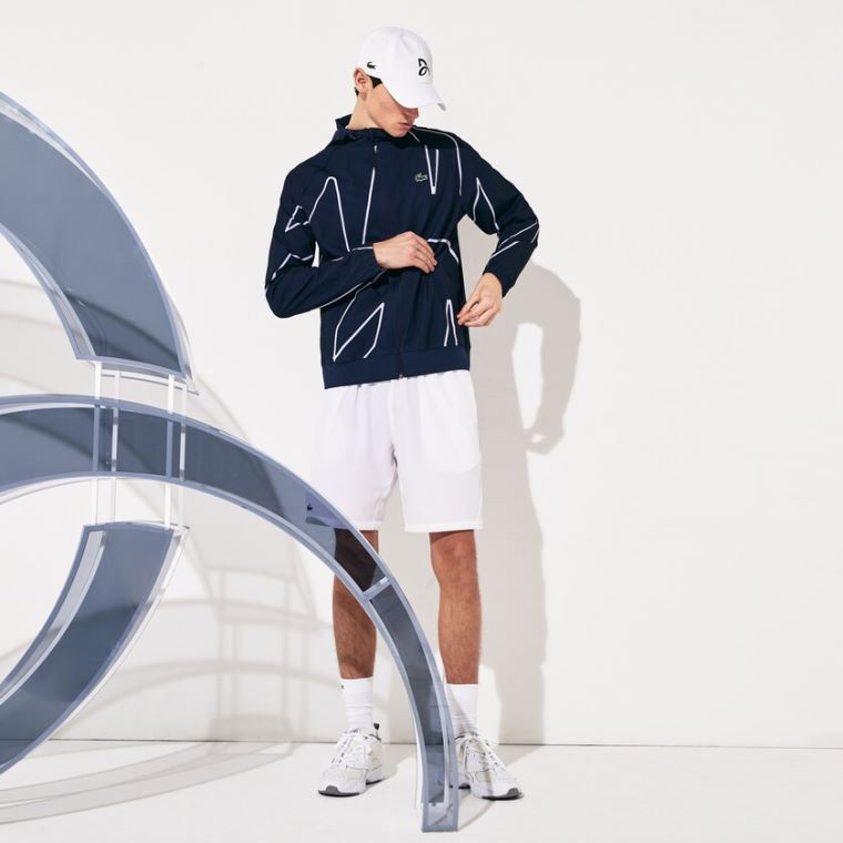 Lacoste SPORT French Open Encapuzado Zip Jacket Azul Marinho Azuis Branco | ofAotcS1