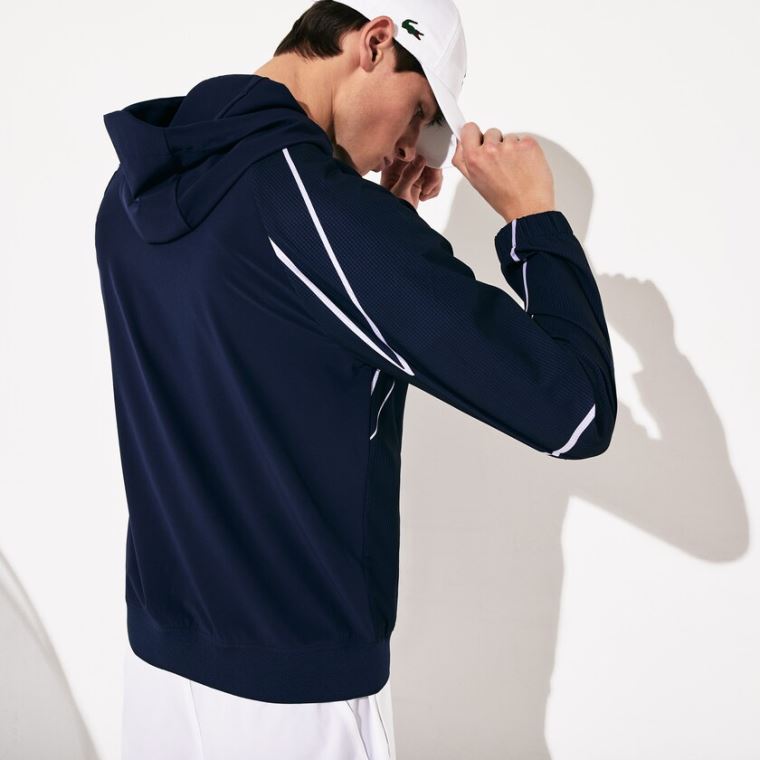 Lacoste SPORT French Open Encapuzado Zip Jacket Azul Marinho Azuis Branco | ofAotcS1