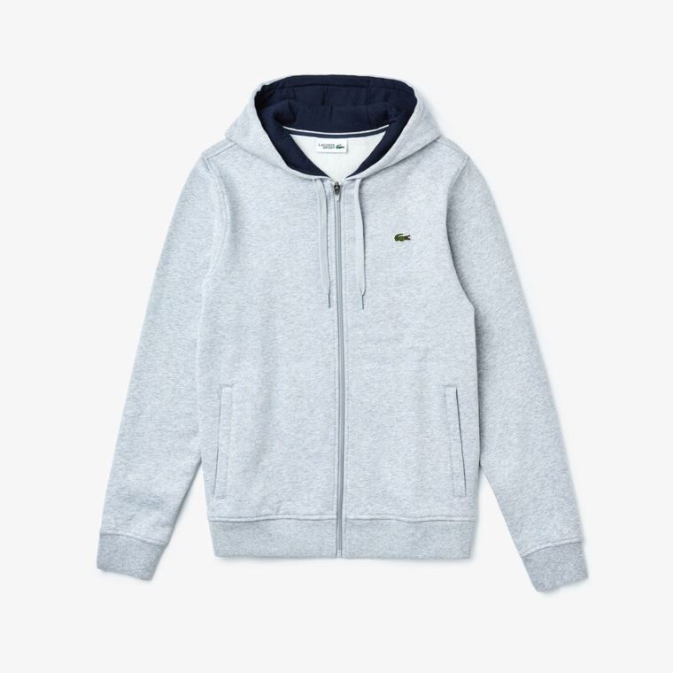 Lacoste SPORT Full-Zip Fleece Hoodie Cinzentas Azul Marinho Azuis | BkHr2dQI