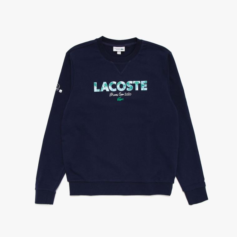 Lacoste SPORT Miami Open Print Fleece Sweatshirt Azul Marinho Azuis Branco | zgKpyZ7W