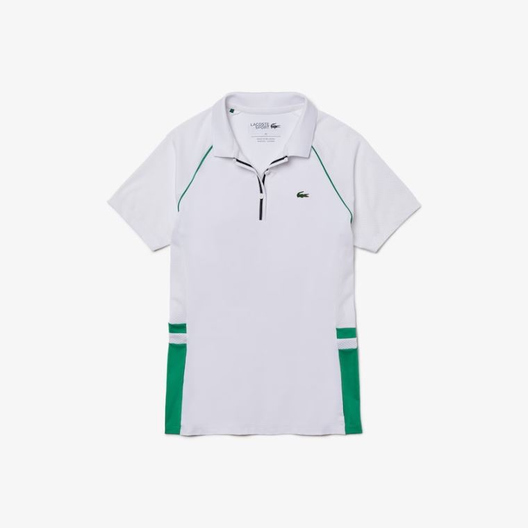 Lacoste SPORT Mixed-Matterial Respirável Stretch Tenis Polo Branco Verdes Azul Marinho Azuis | u4LH6xaO