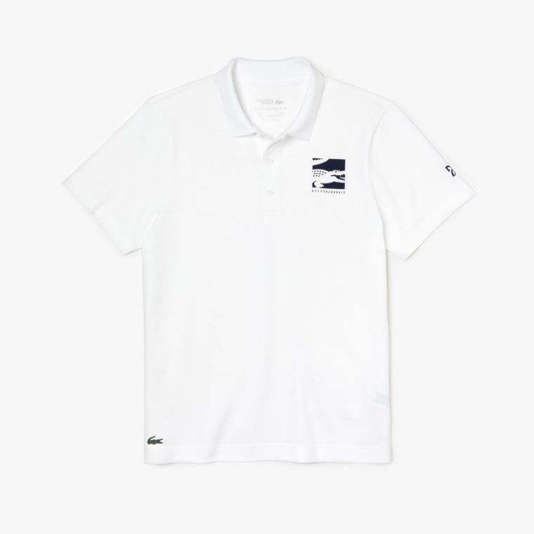 Lacoste SPORT Novak Djokovic Leves Algodão Polo Branco Azul Marinho Azuis | Yqp5sRuq