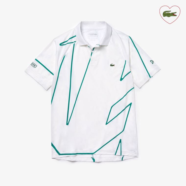 Lacoste SPORT Novak Djokovic Printed Respirável Polo Shirt Branco Verdes | 3W3Jwrn5