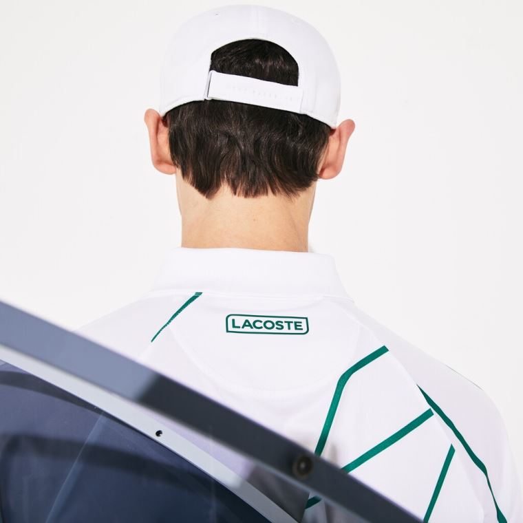 Lacoste SPORT Novak Djokovic Printed Respirável Polo Shirt Branco Verdes | 3W3Jwrn5