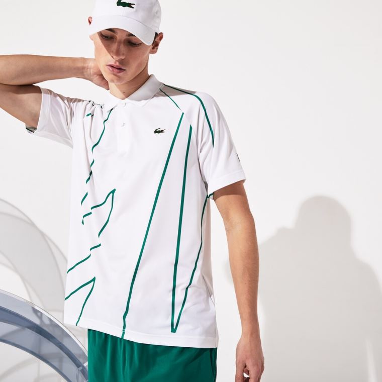 Lacoste SPORT Novak Djokovic Printed Respirável Polo Shirt Branco Verdes | 3W3Jwrn5