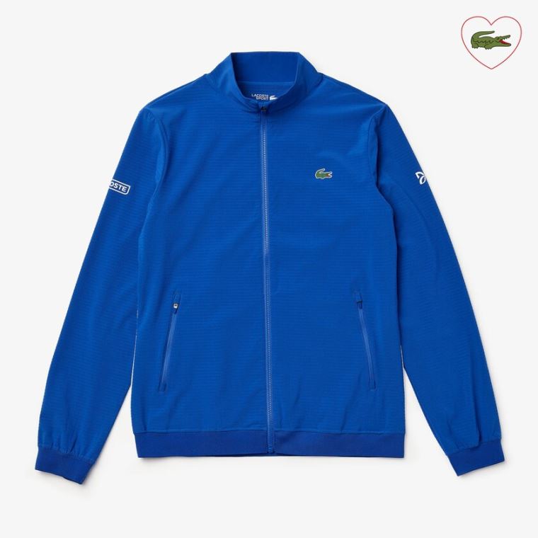 Lacoste SPORT Novak Djokovic Textured Zip Jacket Azuis Branco | SCG1OtZj