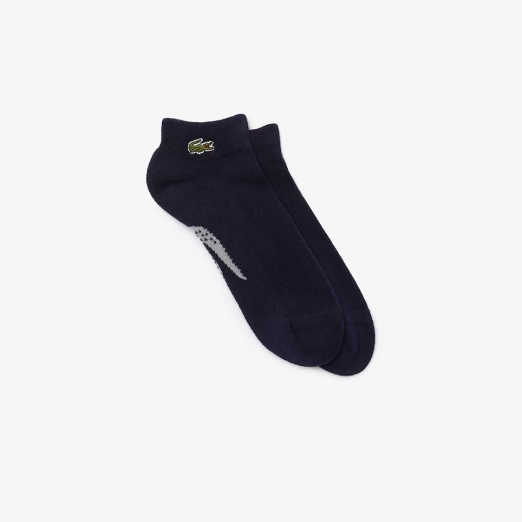 Lacoste SPORT Printed Crocodile Low-Cut Algodão Socks Azul Marinho Azuis Cinzentas | wEzzYOlM