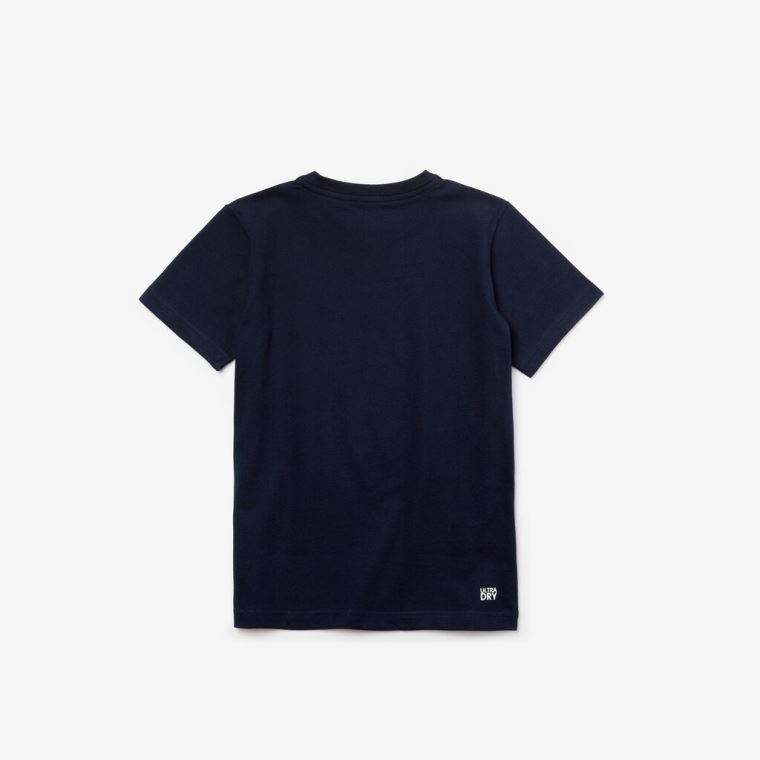 Lacoste SPORT Printed Respirável Algodão T-shirt Azul Marinho Azuis Rosa | Uje4xp74