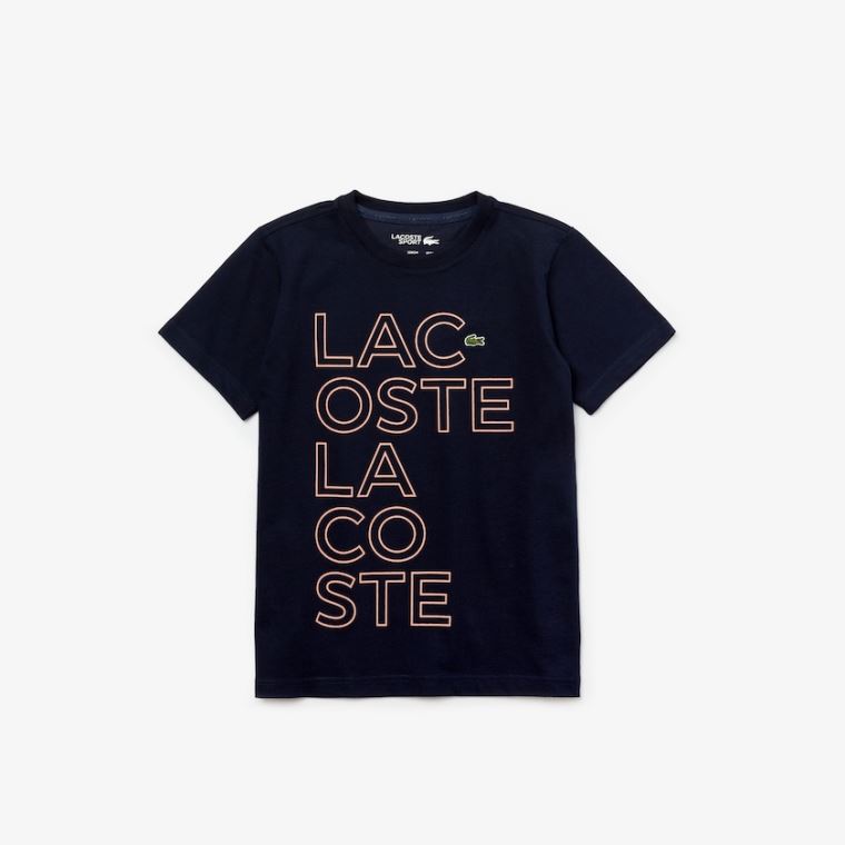 Lacoste SPORT Printed Respirável Algodão T-shirt Azul Marinho Azuis Rosa | Uje4xp74