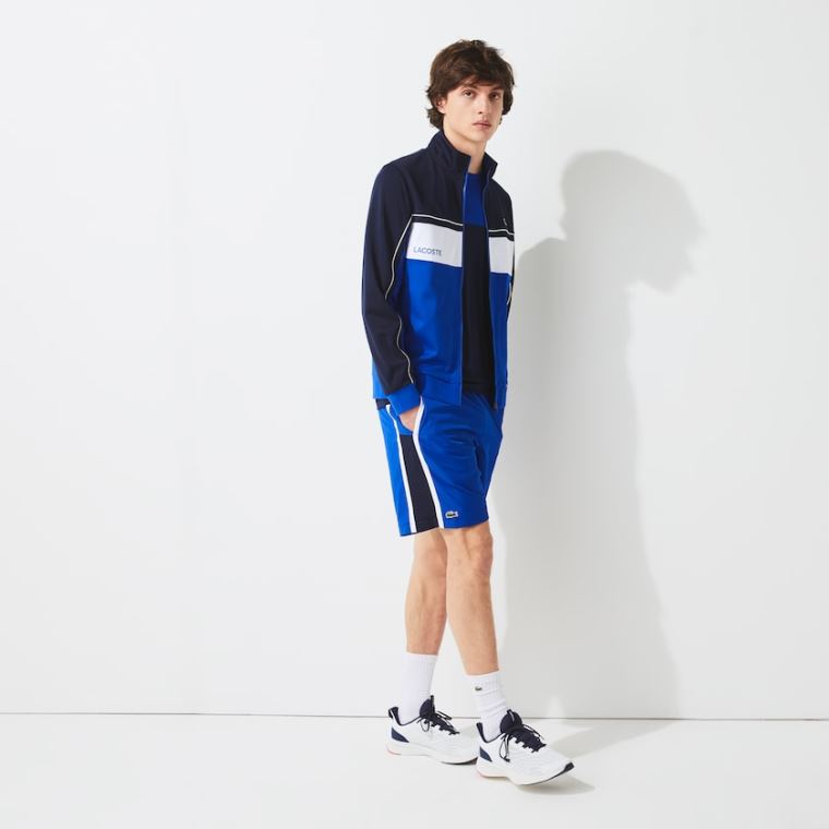 Lacoste SPORT Resistant Colourblock Piqué Zip Sweatshirt Azul Marinho Azuis Azuis Branco Azuis | GaoKrcU3