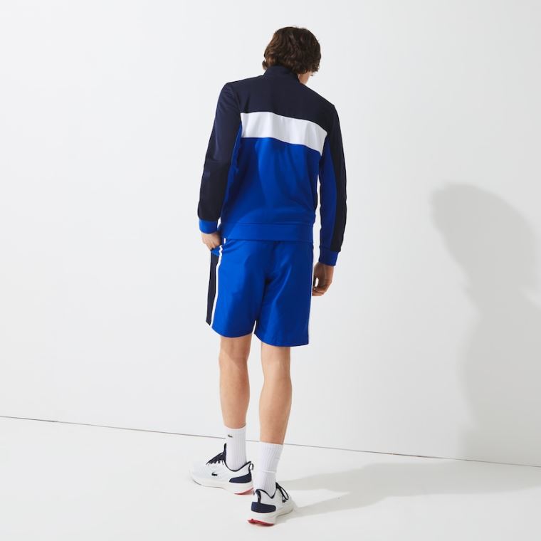 Lacoste SPORT Resistant Colourblock Piqué Zip Sweatshirt Azul Marinho Azuis Azuis Branco Azuis | GaoKrcU3