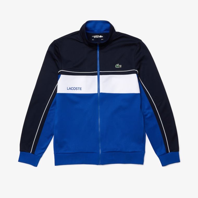 Lacoste SPORT Resistant Colourblock Piqué Zip Sweatshirt Azul Marinho Azuis Azuis Branco Azuis | GaoKrcU3