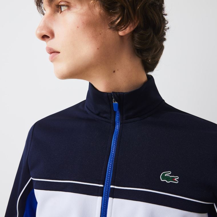 Lacoste SPORT Resistant Colourblock Piqué Zip Sweatshirt Azul Marinho Azuis Azuis Branco Azuis | GaoKrcU3