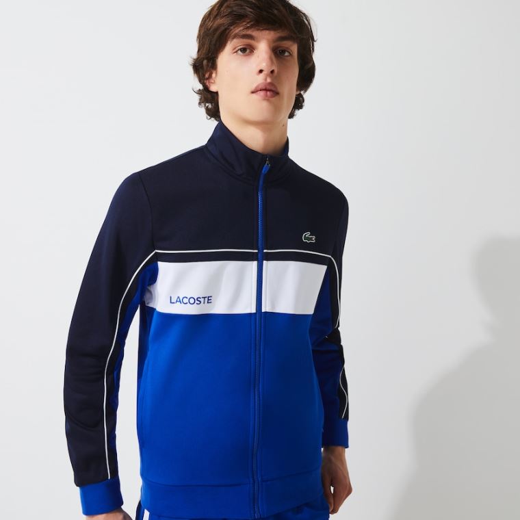 Lacoste SPORT Resistant Colourblock Piqué Zip Sweatshirt Azul Marinho Azuis Azuis Branco Azuis | GaoKrcU3