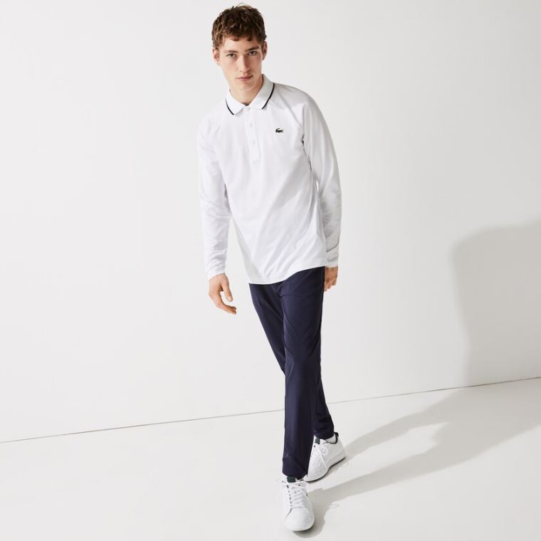 Lacoste SPORT Respirável Golfe Polo Shirt Branco Azul Marinho Azuis | hDGpKiwW