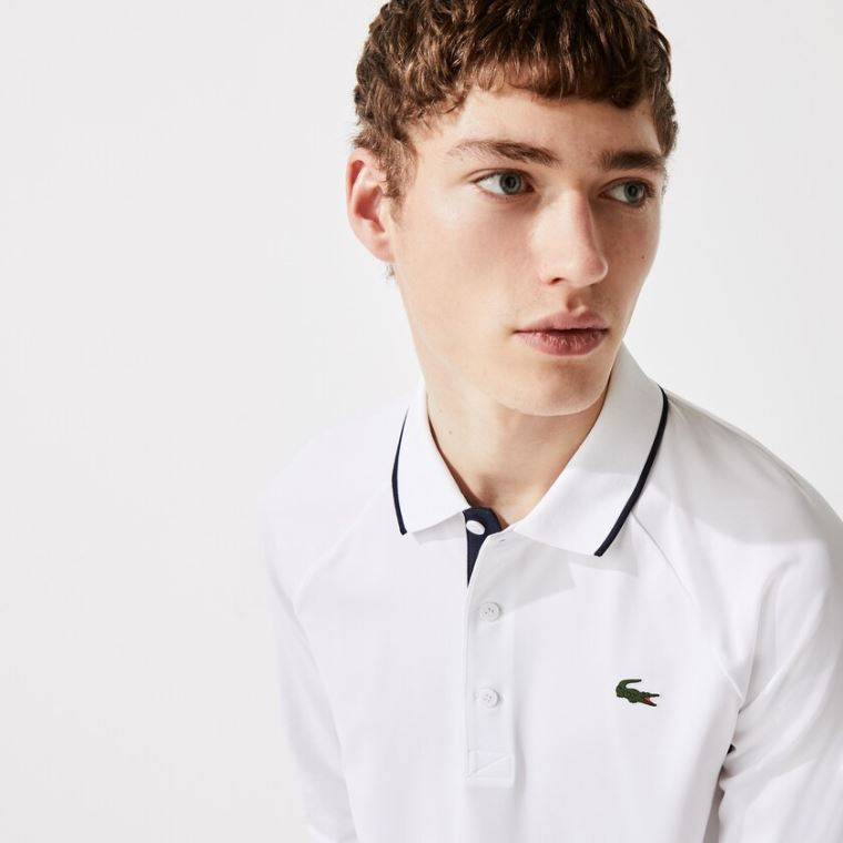 Lacoste SPORT Respirável Golfe Polo Shirt Branco Azul Marinho Azuis | hDGpKiwW