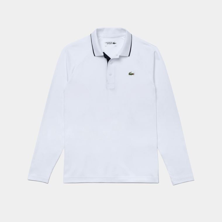 Lacoste SPORT Respirável Golfe Polo Shirt Branco Azul Marinho Azuis | hDGpKiwW