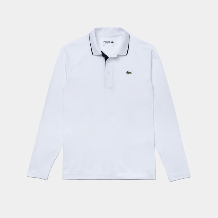 Lacoste SPORT Respirável Golfe Polo Shirt Branco Azul Marinho Azuis | rNwPYBzt