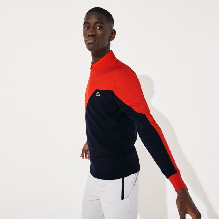 Lacoste SPORT Respirável Knit Crew Neck Golfe Moletom Vermelhas Azul Marinho Azuis | QYYpHGCY