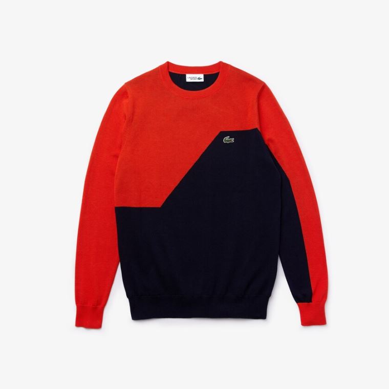 Lacoste SPORT Respirável Knit Crew Neck Golfe Moletom Vermelhas Azul Marinho Azuis | QYYpHGCY