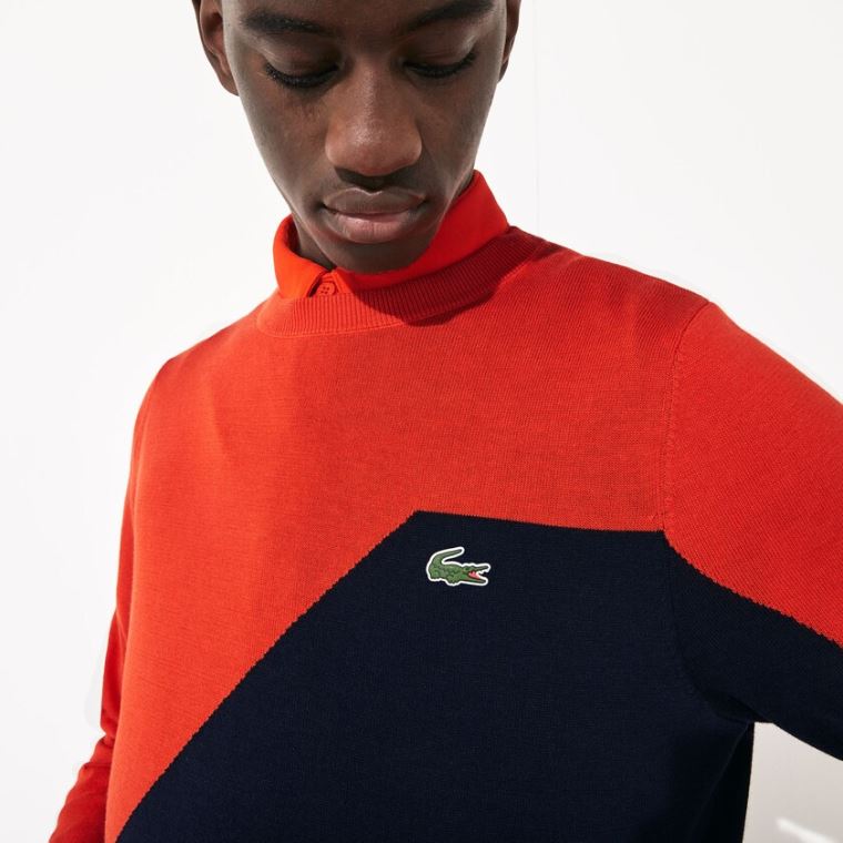 Lacoste SPORT Respirável Knit Crew Neck Golfe Moletom Vermelhas Azul Marinho Azuis | QYYpHGCY