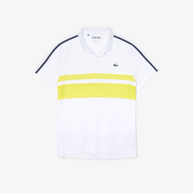 Lacoste SPORT Respirável Piqué Tenis Polo Shirt Branco Amarelas Azul Marinho Azuis | CB2XWa45