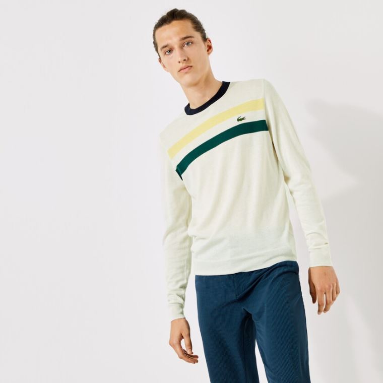 Lacoste SPORT Respirável Striped Wool Golfe Moletom Branco Amarelas Verdes Azul Marinho Azuis | nQ2nIIVC