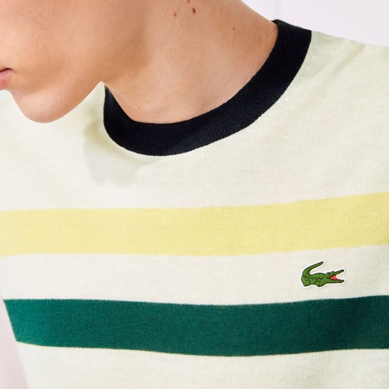 Lacoste SPORT Respirável Striped Wool Golfe Moletom Branco Amarelas Verdes Azul Marinho Azuis | nQ2nIIVC