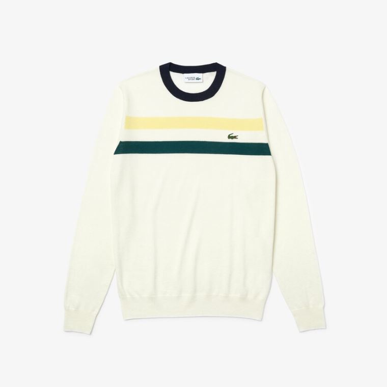 Lacoste SPORT Respirável Striped Wool Golfe Moletom Branco Amarelas Verdes Azul Marinho Azuis | nQ2nIIVC